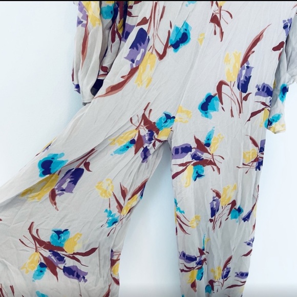 BY TIMO tulip V-neck wide leg jumpsuit floral boho Free People viscose tan - Picture 10 of 13